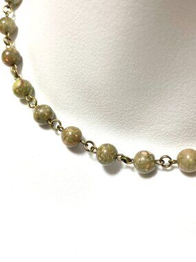 Genuine Earthy Unakite Short Necklace, Natural Gemstone & Bronze Links